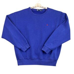 VTG Polo Ralph Lauren Mens L Sweatshirt  Blue Crewneck Fleece Pullover Red Pony